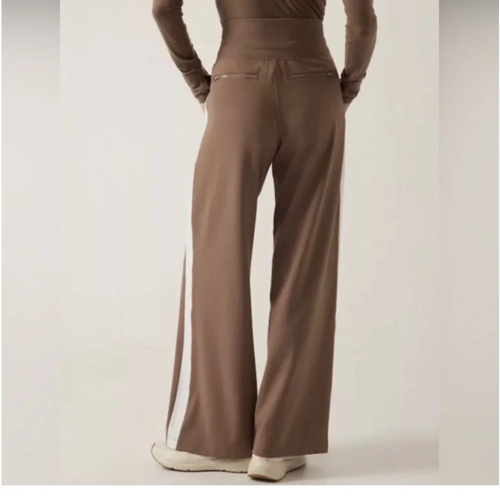 Athleta Brown Wide Leg Pants with White Stripe - Picture 2 of 14